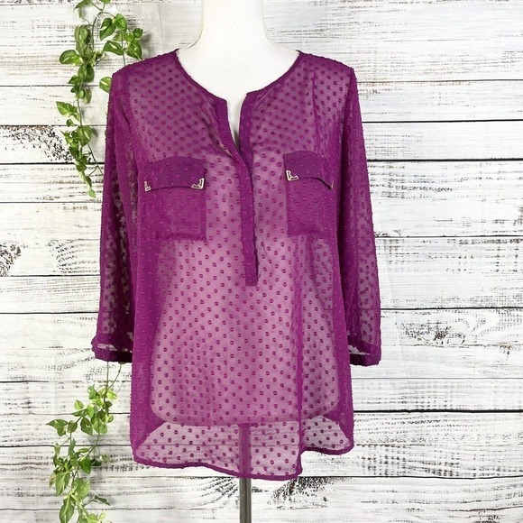 The Limited Blouse Tunic size Large Mulberry Purple Sheer Gold Pockets Lagenlook - Picture 1 of 10